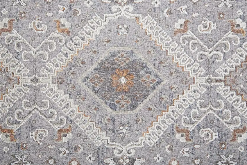 Gray Orange And Ivory Floral Power Loom Stain Resistant Area Rug Photo 6