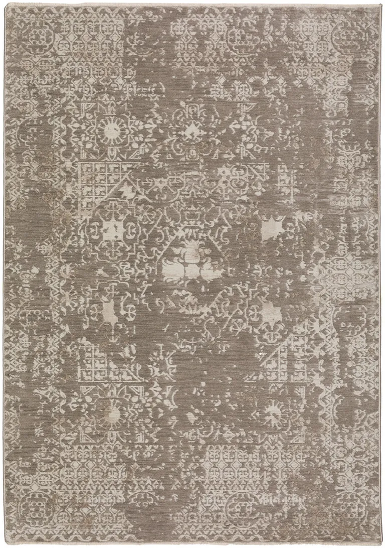 Gray Oriental Area Rug With Fringe Photo 2