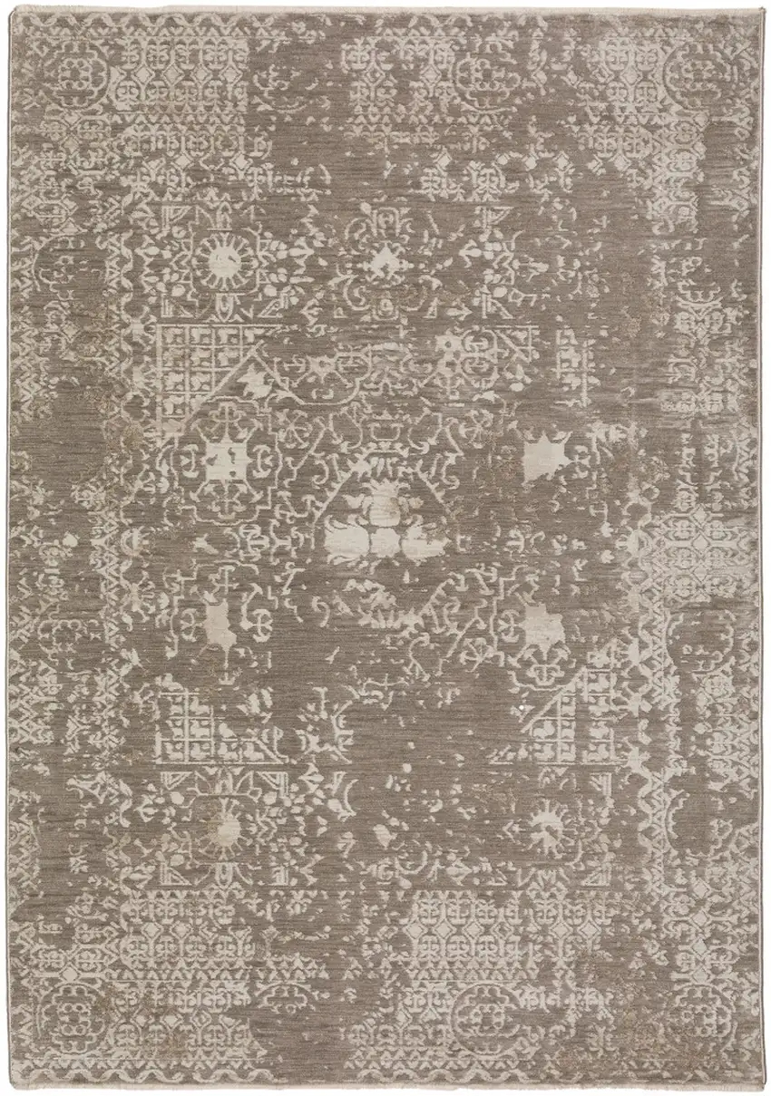 Gray Oriental Area Rug With Fringe Photo 2