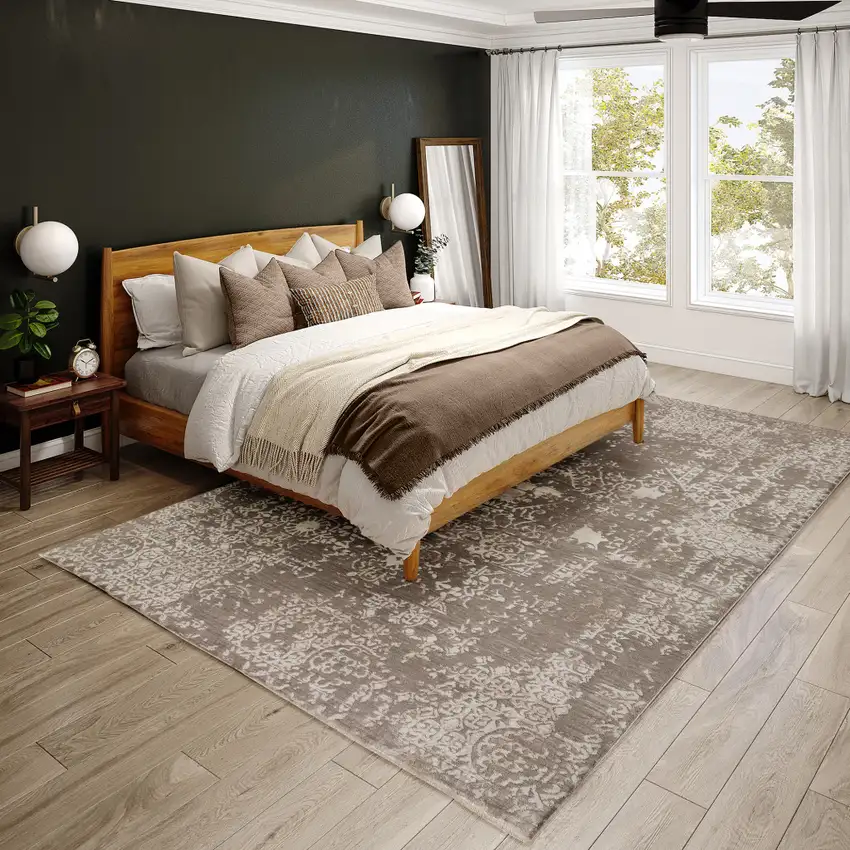 Gray Oriental Area Rug With Fringe Photo 4