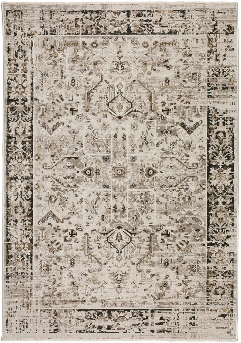 Gray Oriental Area Rug With Fringe Photo 2