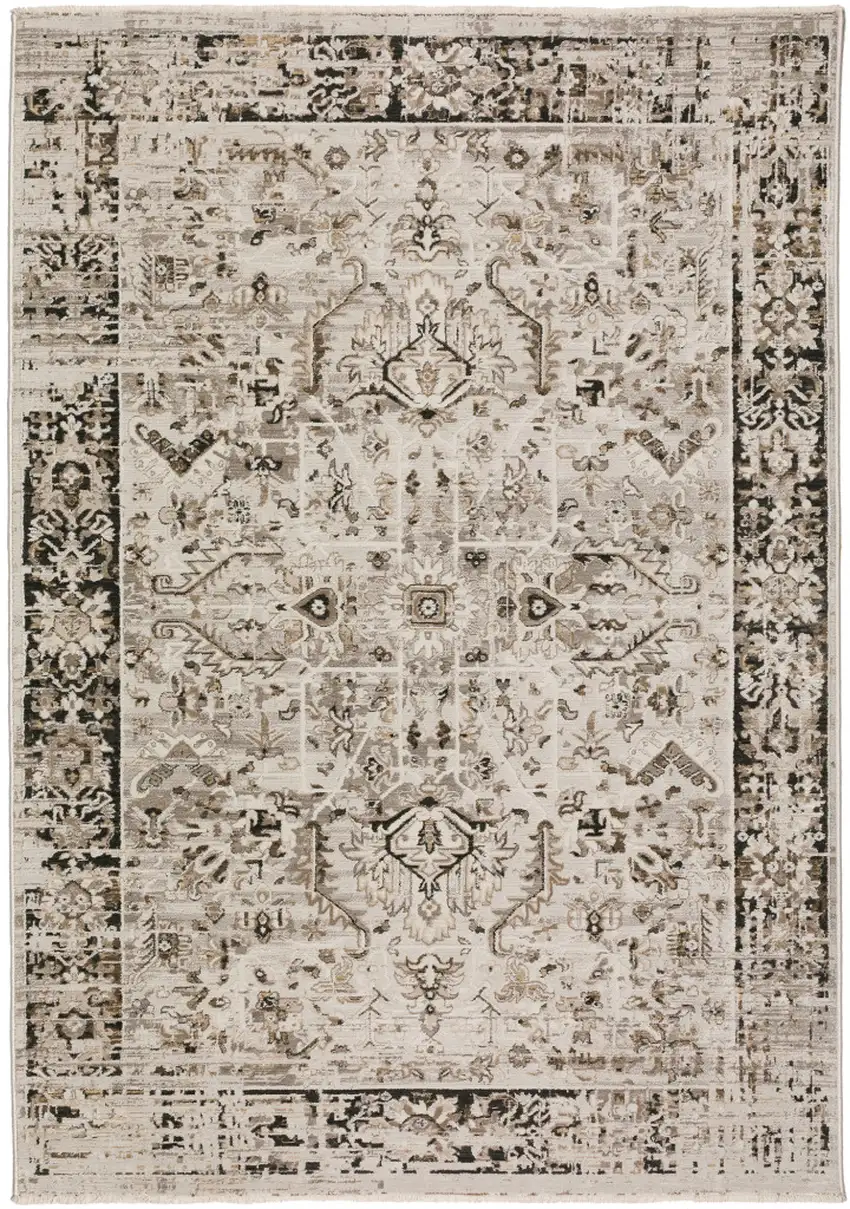 Gray Oriental Area Rug With Fringe Photo 3