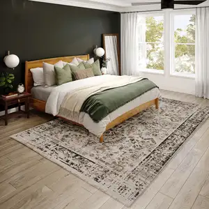 Photo of Gray Oriental Area Rug With Fringe