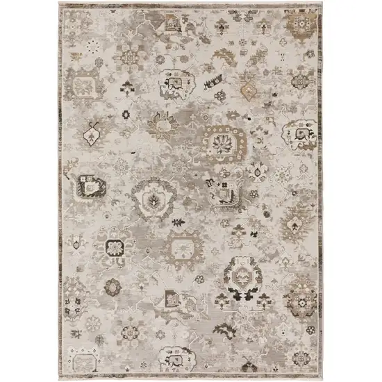 Gray Oriental Area Rug With Fringe Photo 3