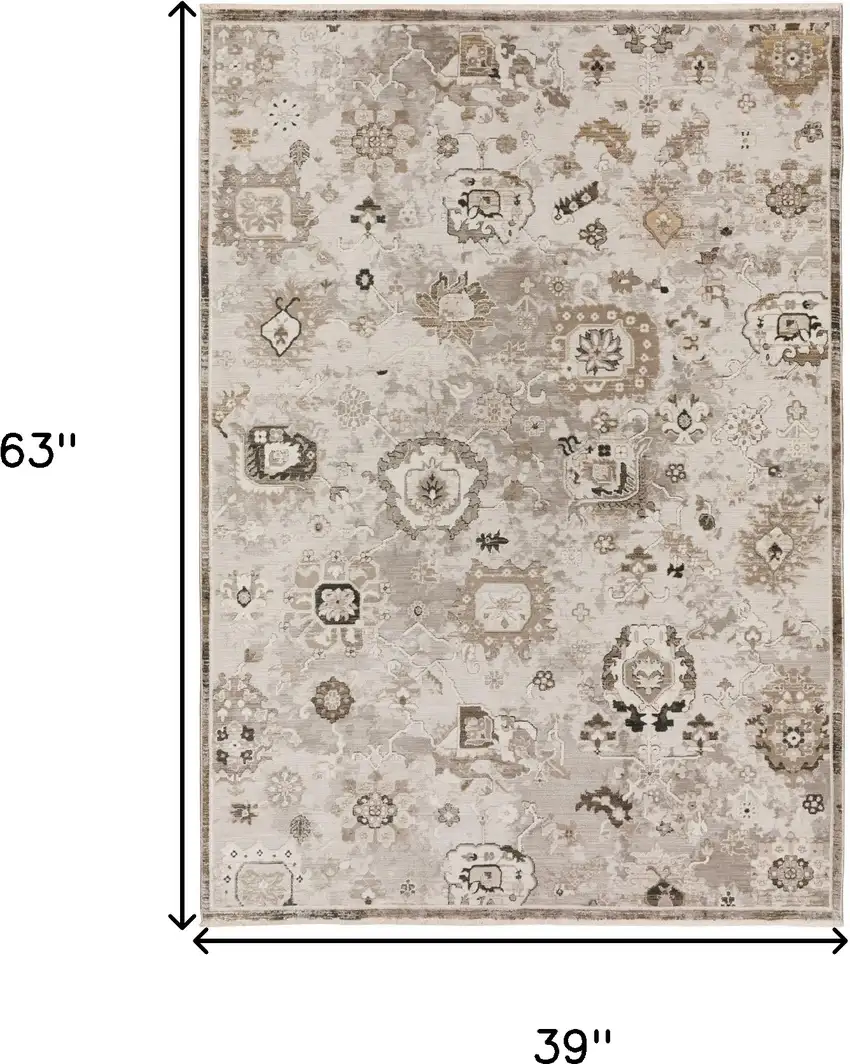 Gray Oriental Area Rug With Fringe Photo 6