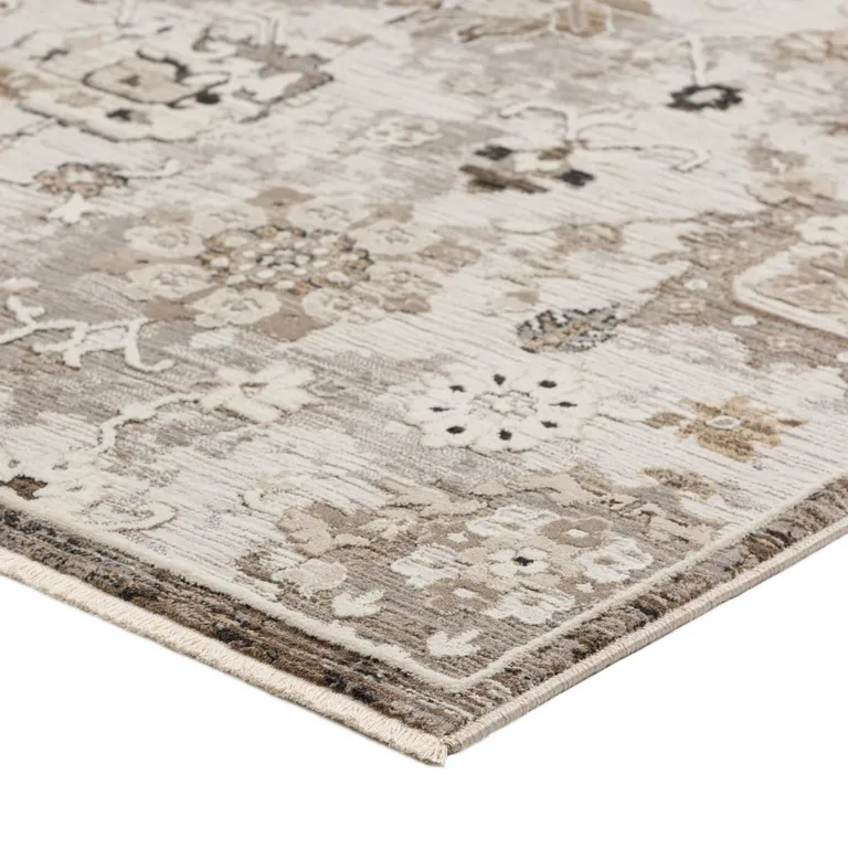 Gray Oriental Area Rug With Fringe Photo 4