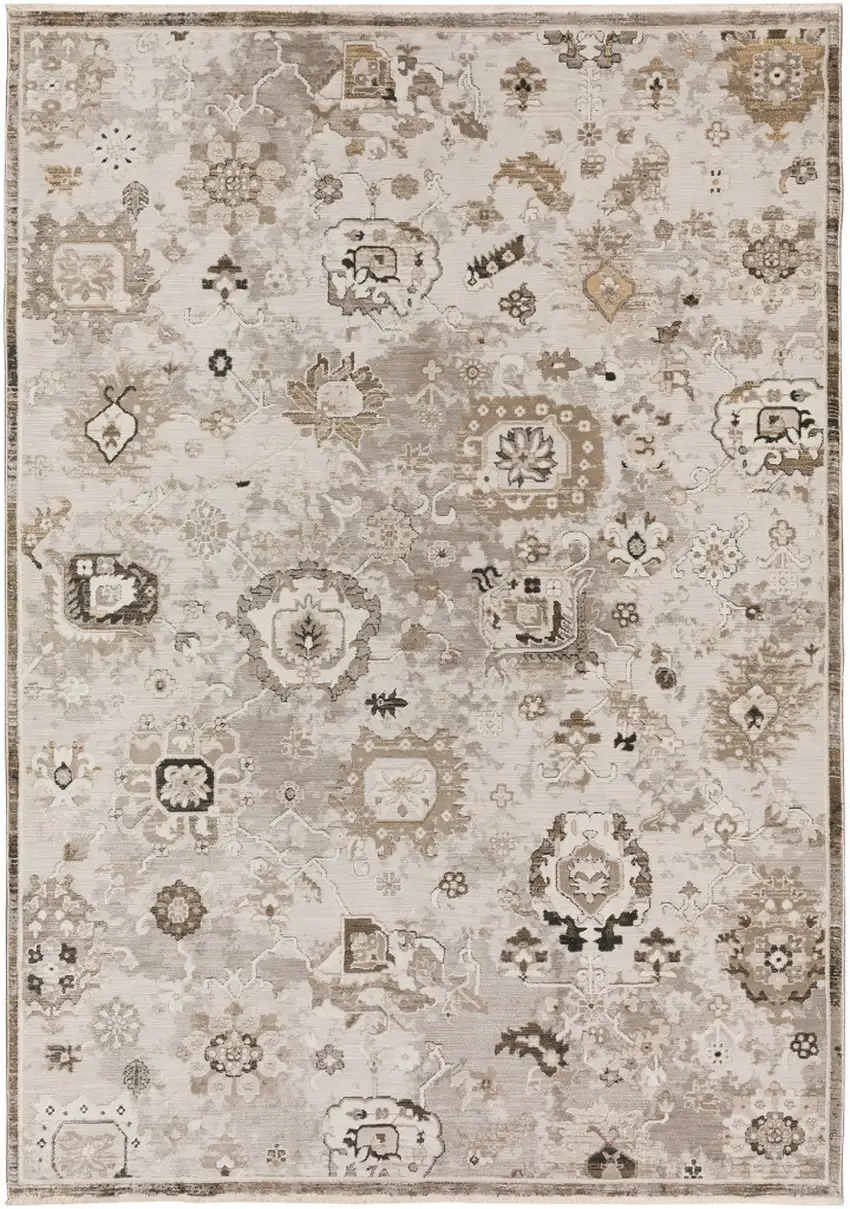 Gray Oriental Area Rug With Fringe Photo 3