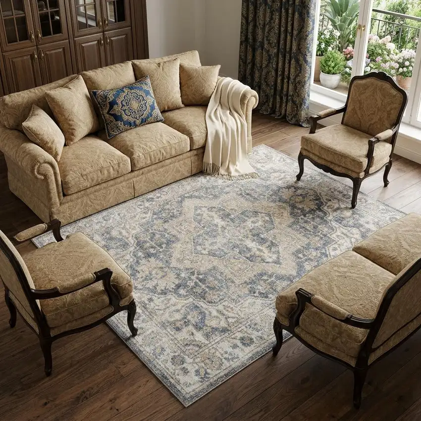 Gray Oriental Power Loom Area Rug Photo 1