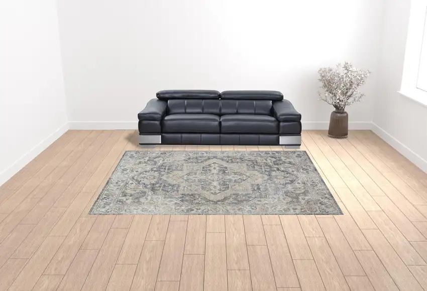 Gray Oriental Power Loom Area Rug Photo 2