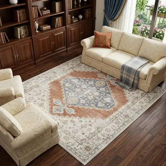 Gray Oriental Power Loom Distressed Area Rug Photo 1