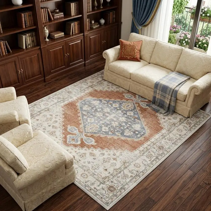 Gray Oriental Power Loom Distressed Area Rug Photo 1