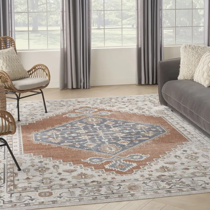 Gray Oriental Power Loom Distressed Area Rug Photo 4