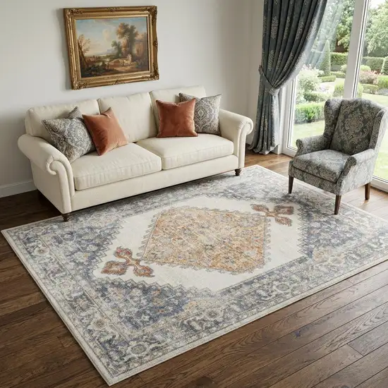 Gray Oriental Power Loom Distressed Washable Area Rug Photo 1