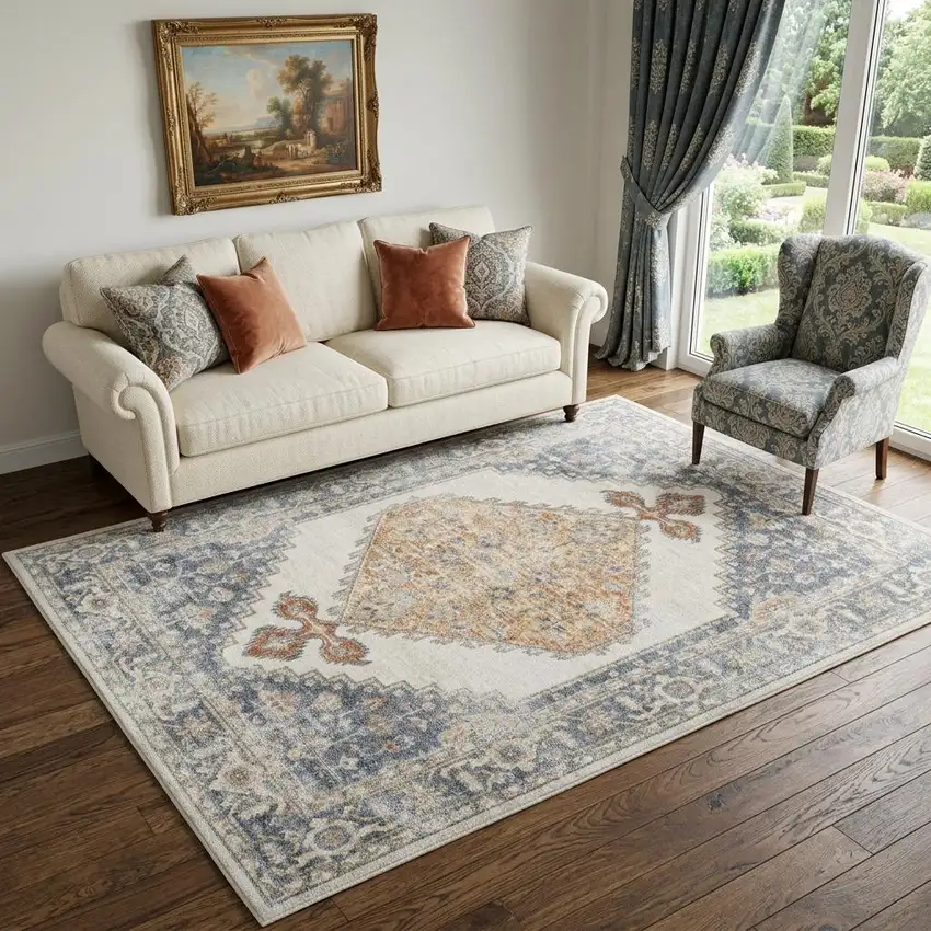 Gray Oriental Power Loom Distressed Washable Area Rug Photo 1