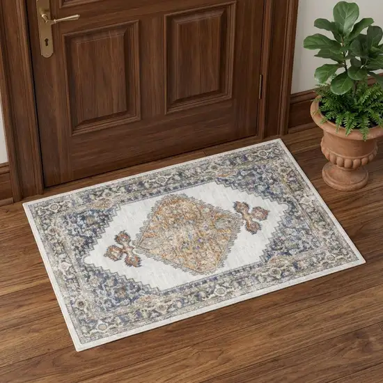 Gray Oriental Power Loom Distressed Washable Area Rug Photo 1