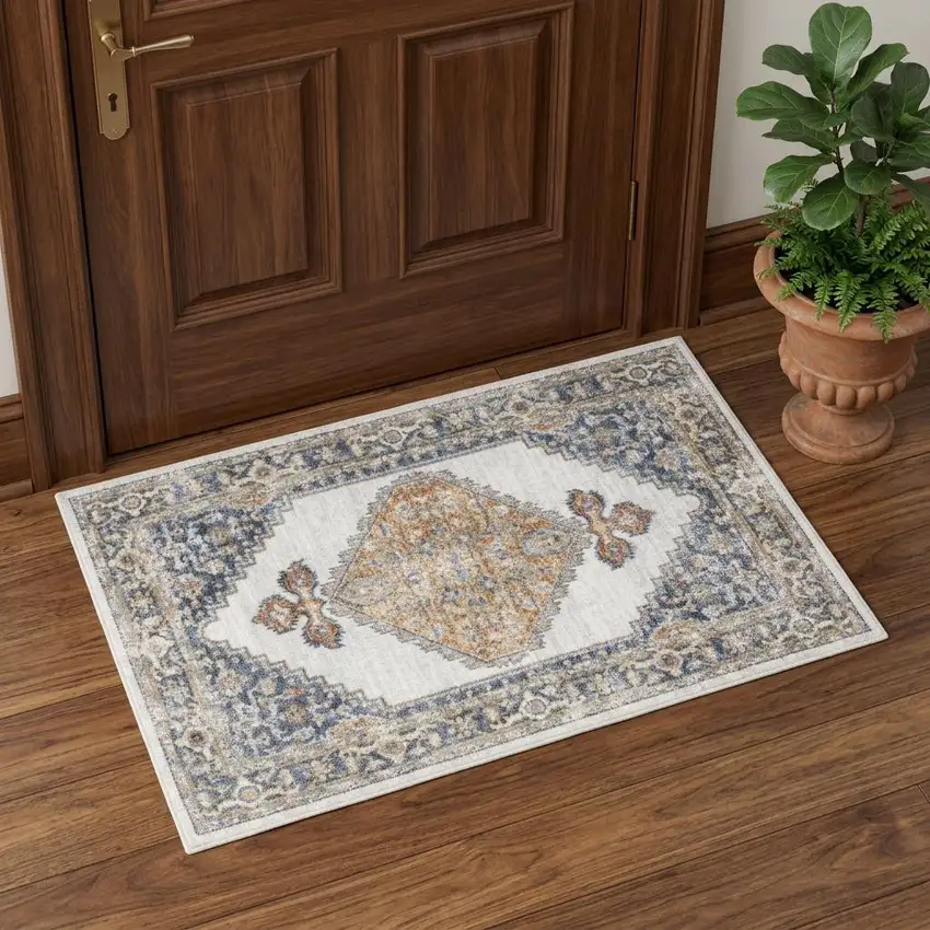 Gray Oriental Power Loom Distressed Washable Area Rug Photo 1