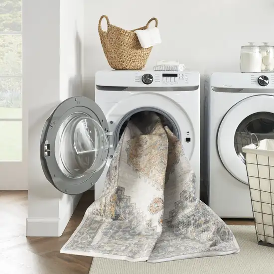 Gray Oriental Power Loom Distressed Washable Area Rug Photo 6