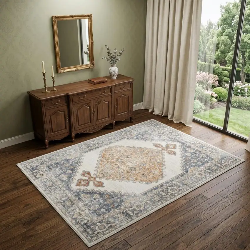 Gray Oriental Power Loom Distressed Washable Area Rug Photo 1