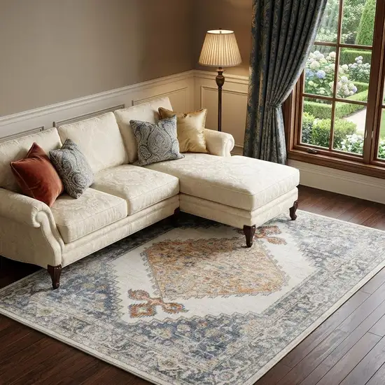 Gray Oriental Power Loom Distressed Washable Area Rug Photo 1