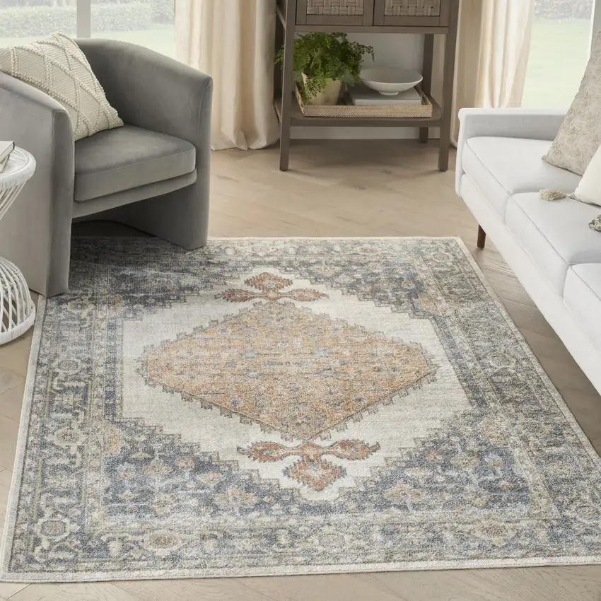 Gray Oriental Power Loom Distressed Washable Area Rug Photo 4