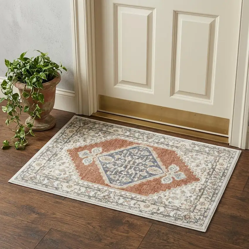 Gray Oriental Power Loom Distressed Washable Area Rug Photo 1