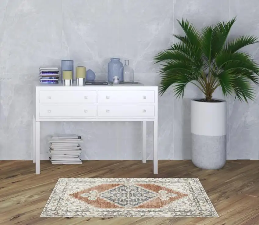 Gray Oriental Power Loom Distressed Washable Area Rug Photo 2