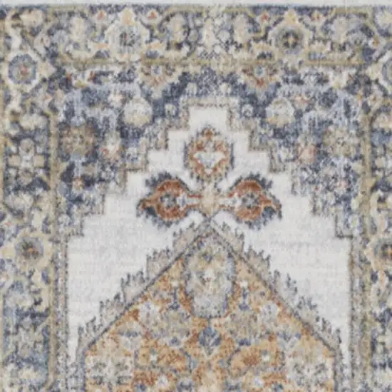 8' Gray And Gold Floral Medallion Distressed Washable Runner Rug Photo 2