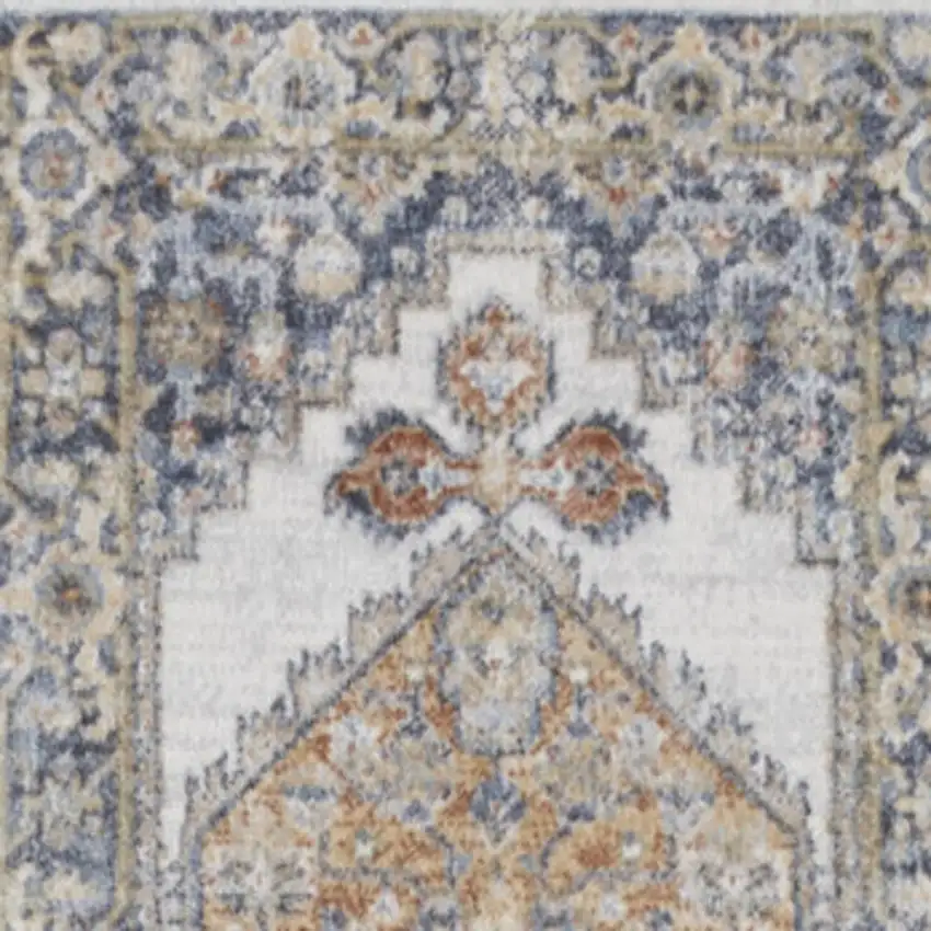 8' Gray And Gold Floral Medallion Distressed Washable Runner Rug Photo 2