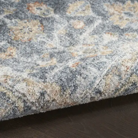 8' Gray And Gold Floral Medallion Distressed Washable Runner Rug Photo 7