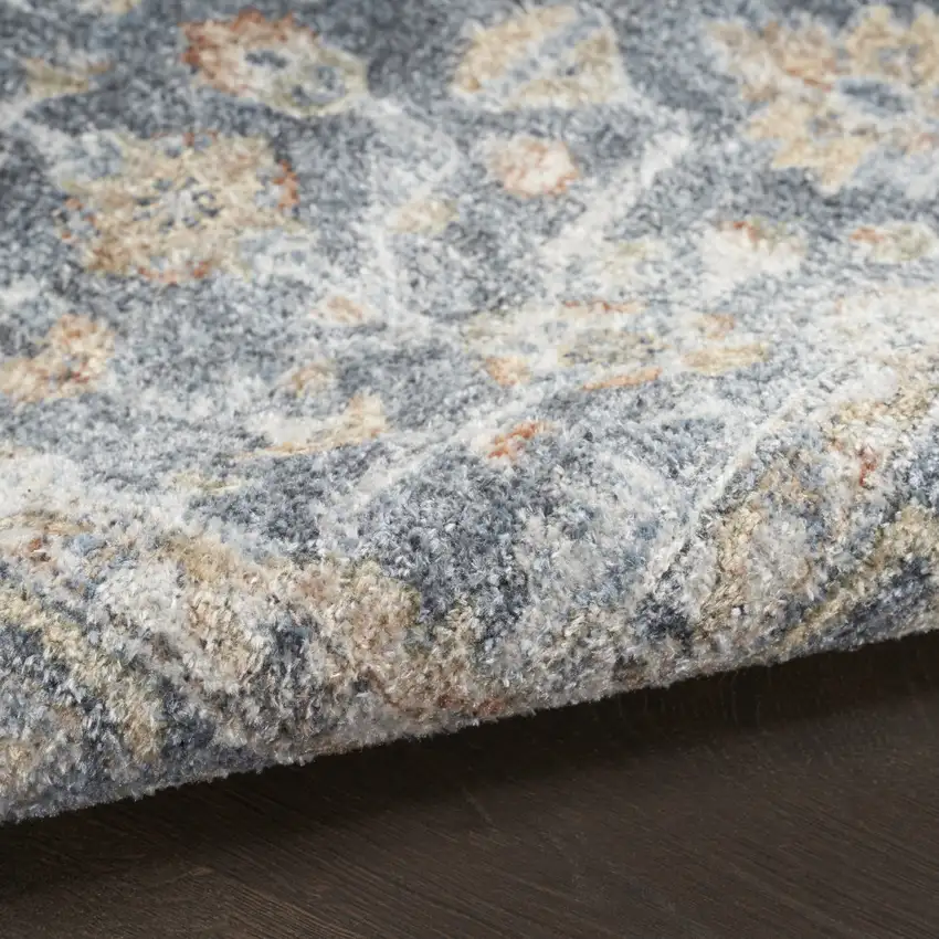 8' Gray And Gold Floral Medallion Distressed Washable Runner Rug Photo 7