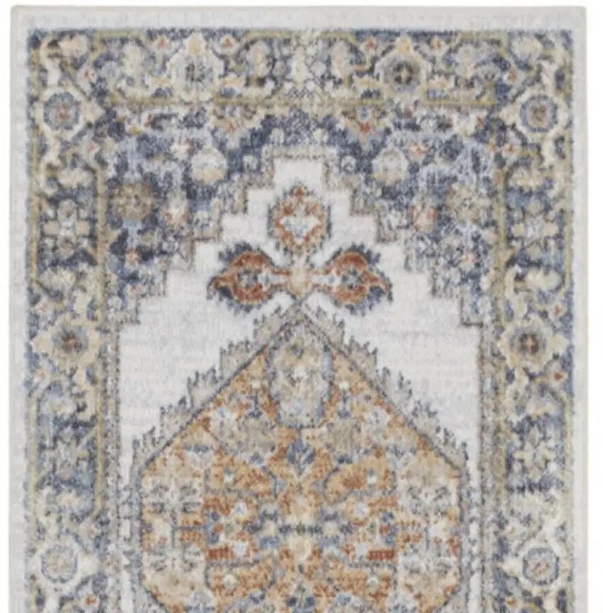 8' Gray And Gold Floral Medallion Distressed Washable Runner Rug Photo 4