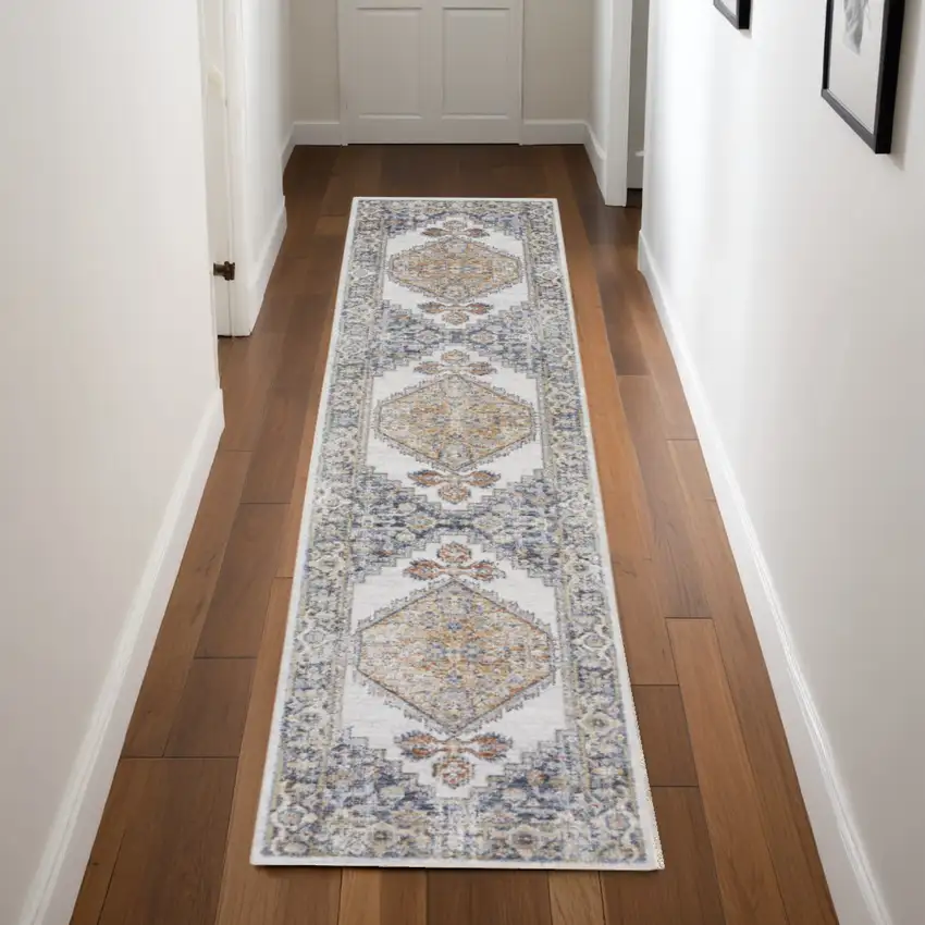 Gray Oriental Power Loom Distressed Washable Runner Rug Photo 2