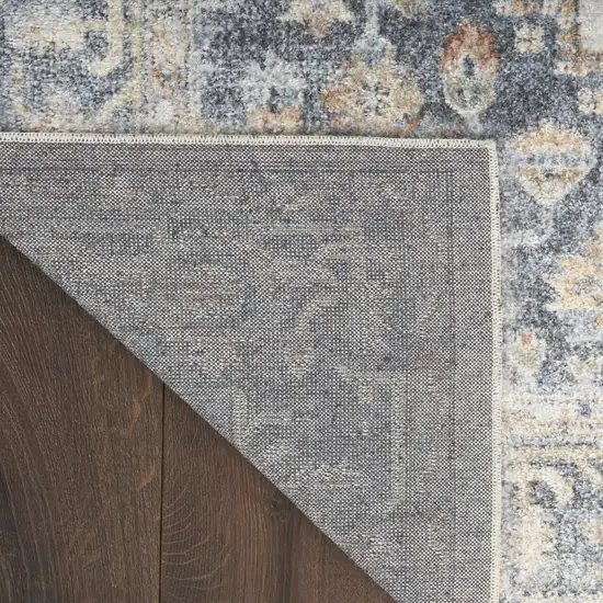 8' Gray And Gold Floral Medallion Distressed Washable Runner Rug Photo 9