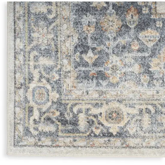 8' Gray And Gold Floral Medallion Distressed Washable Runner Rug Photo 8
