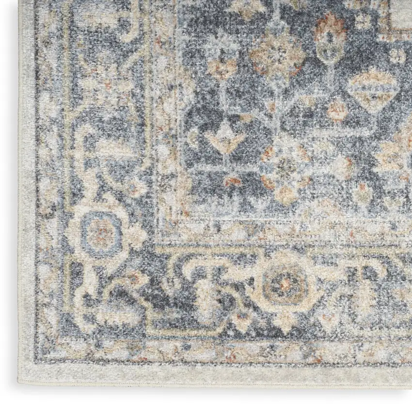 8' Gray And Gold Floral Medallion Distressed Washable Runner Rug Photo 8