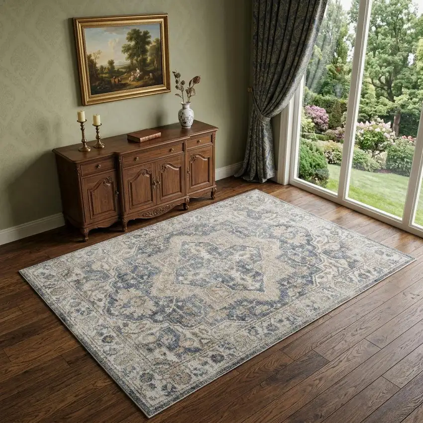 Gray Oriental Power Loom Washable Area Rug Photo 1