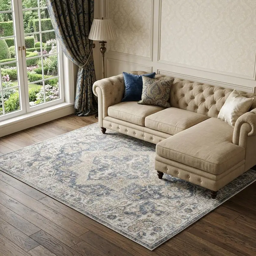 Gray Oriental Power Loom Washable Area Rug Photo 1