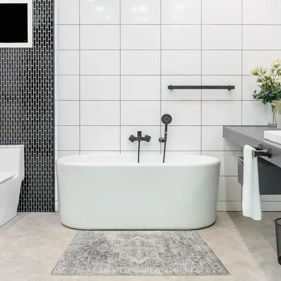 Gray Oriental Power Loom Washable Area Rug Photo 5