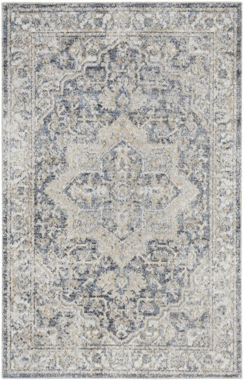 Gray Oriental Power Loom Washable Area Rug Photo 1