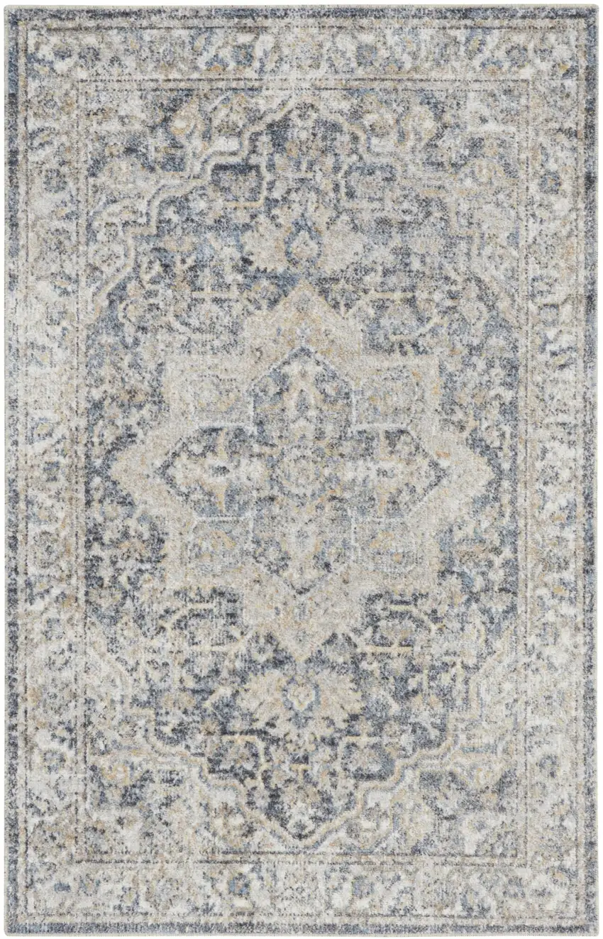 Gray Oriental Power Loom Washable Area Rug Photo 1