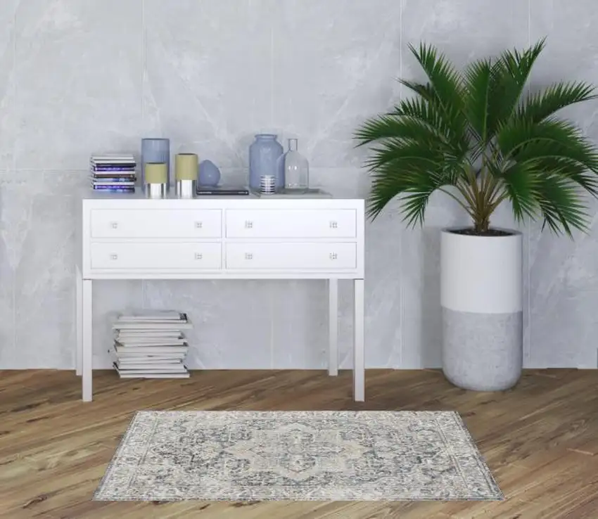 Gray Oriental Power Loom Washable Area Rug Photo 2