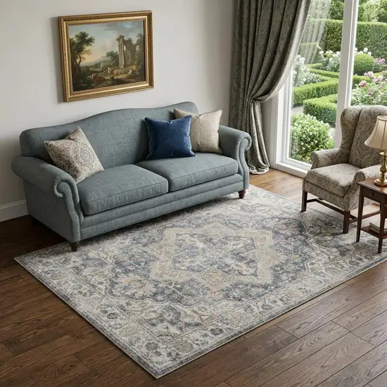 Gray Oriental Power Loom Washable Area Rug Photo 1