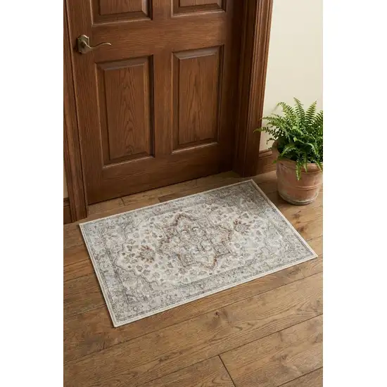 Gray Oriental Power Loom Washable Area Rug Photo 1