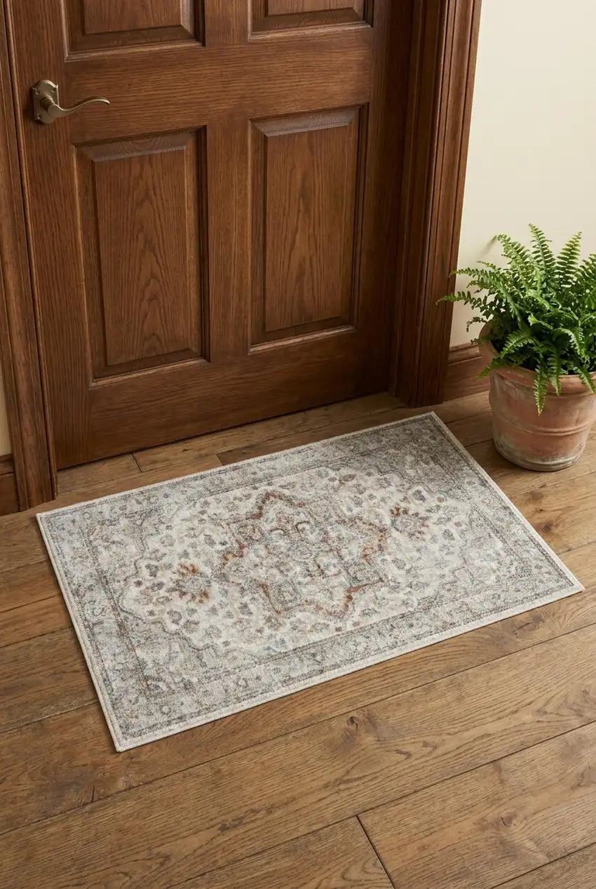 Gray Oriental Power Loom Washable Area Rug Photo 1