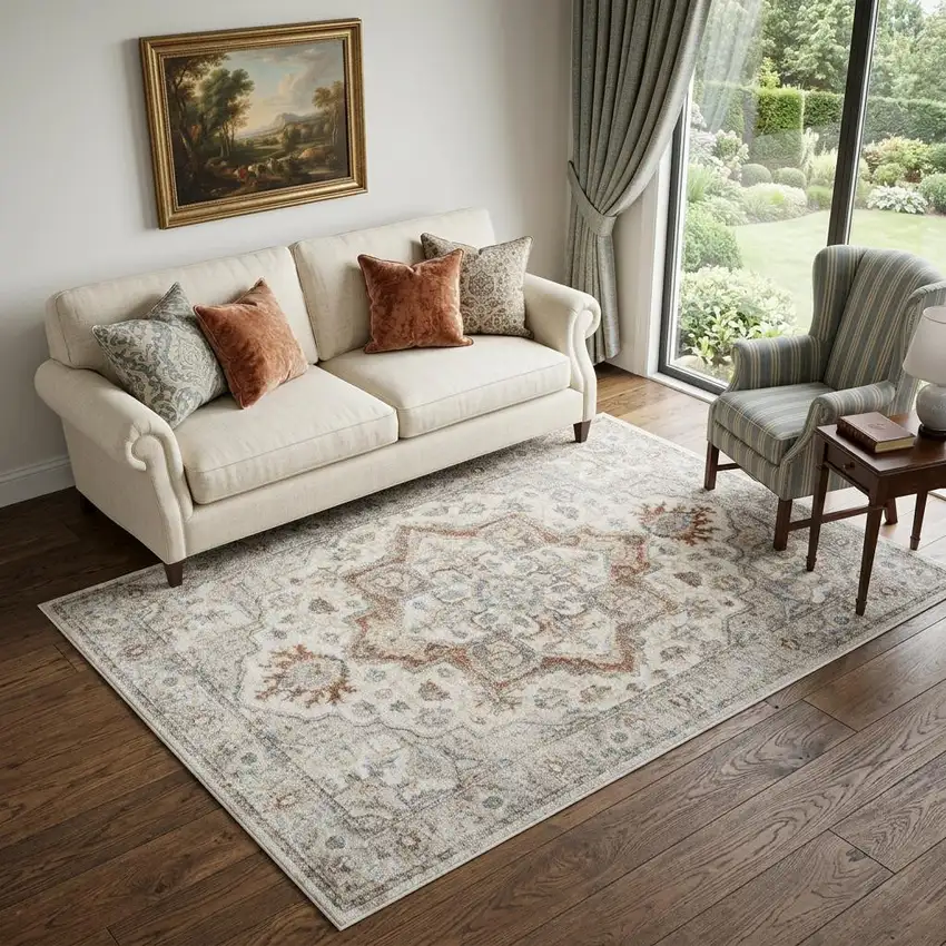 Gray Oriental Power Loom Washable Area Rug Photo 1