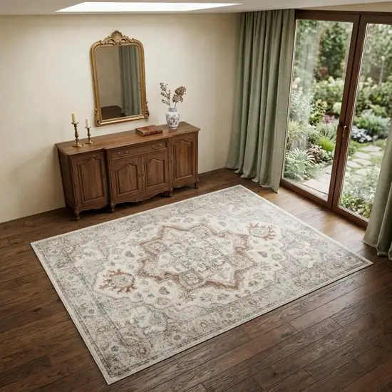 Gray Oriental Power Loom Washable Area Rug Photo 1