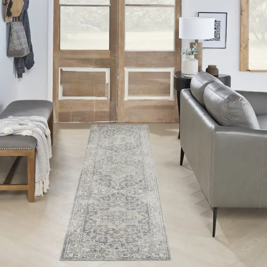 Gray Oriental Power Loom Washable Runner Rug Photo 7