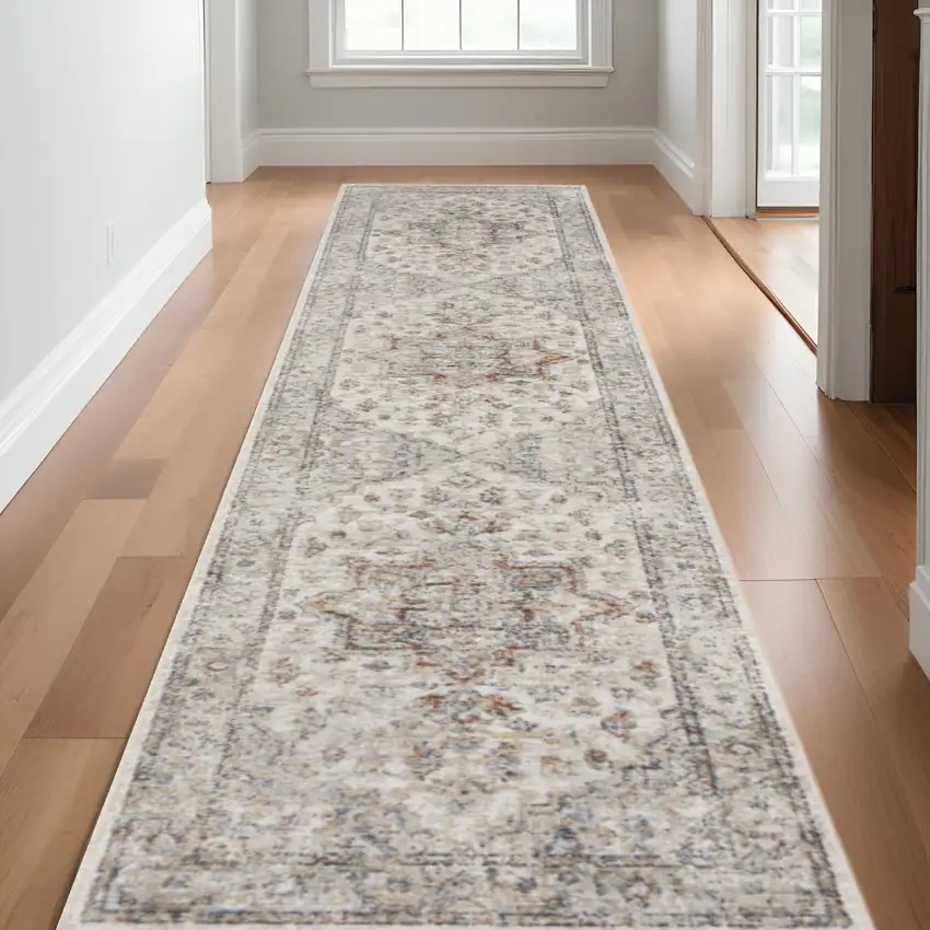 Gray Oriental Power Loom Washable Runner Rug Photo 2