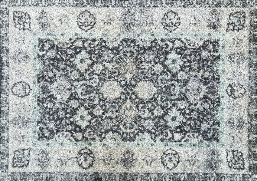 Gray Oriental Washable Area Rug With UV Protection Photo 1