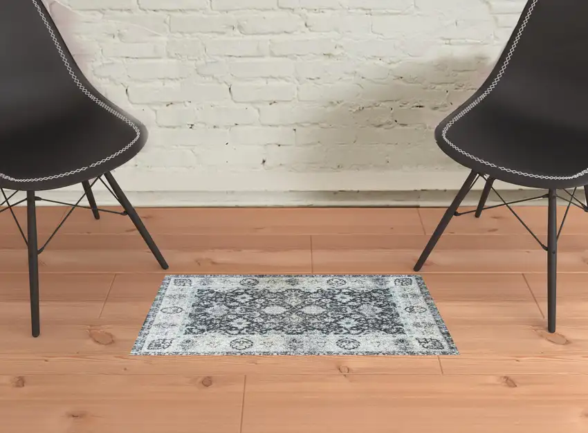 Gray Oriental Washable Area Rug With UV Protection Photo 2